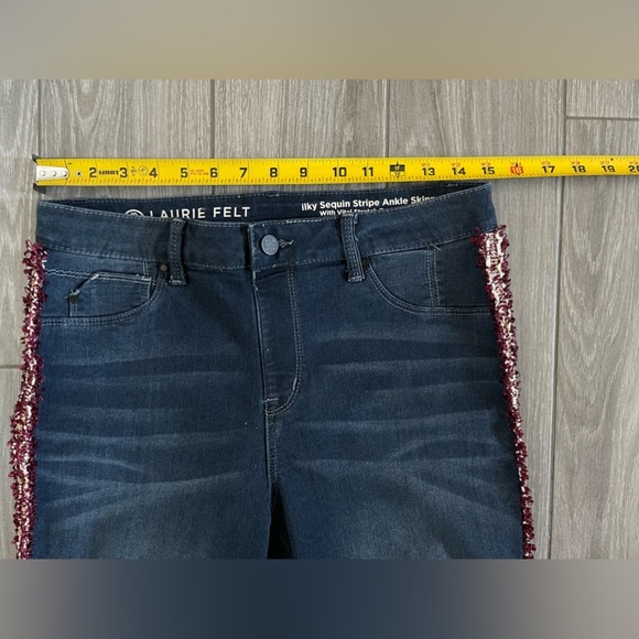 Laurie Felt ilky Sequin Stripe Ankle Skinny Jeans, Raw Hem—Size Med•••Burgundy - Picture 14 of 16